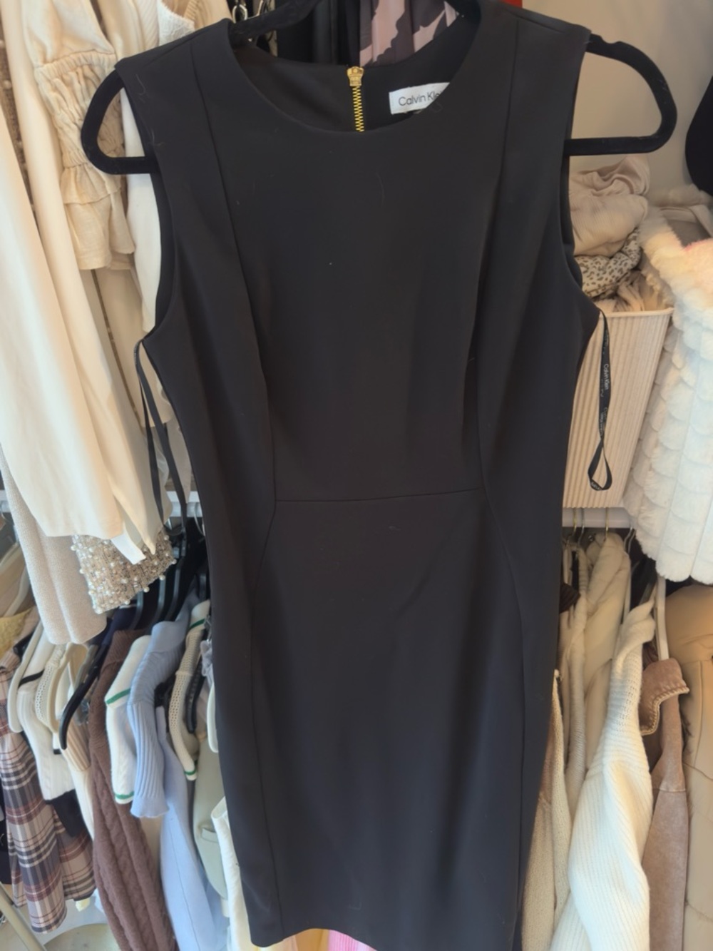 Calvin Klein Black Sleeveless Sheath Dress with Back Zip